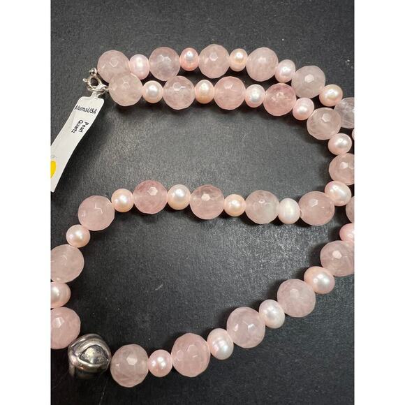 NEW rose quartz and pearl sterling silver necklace - Picture 11 of 13